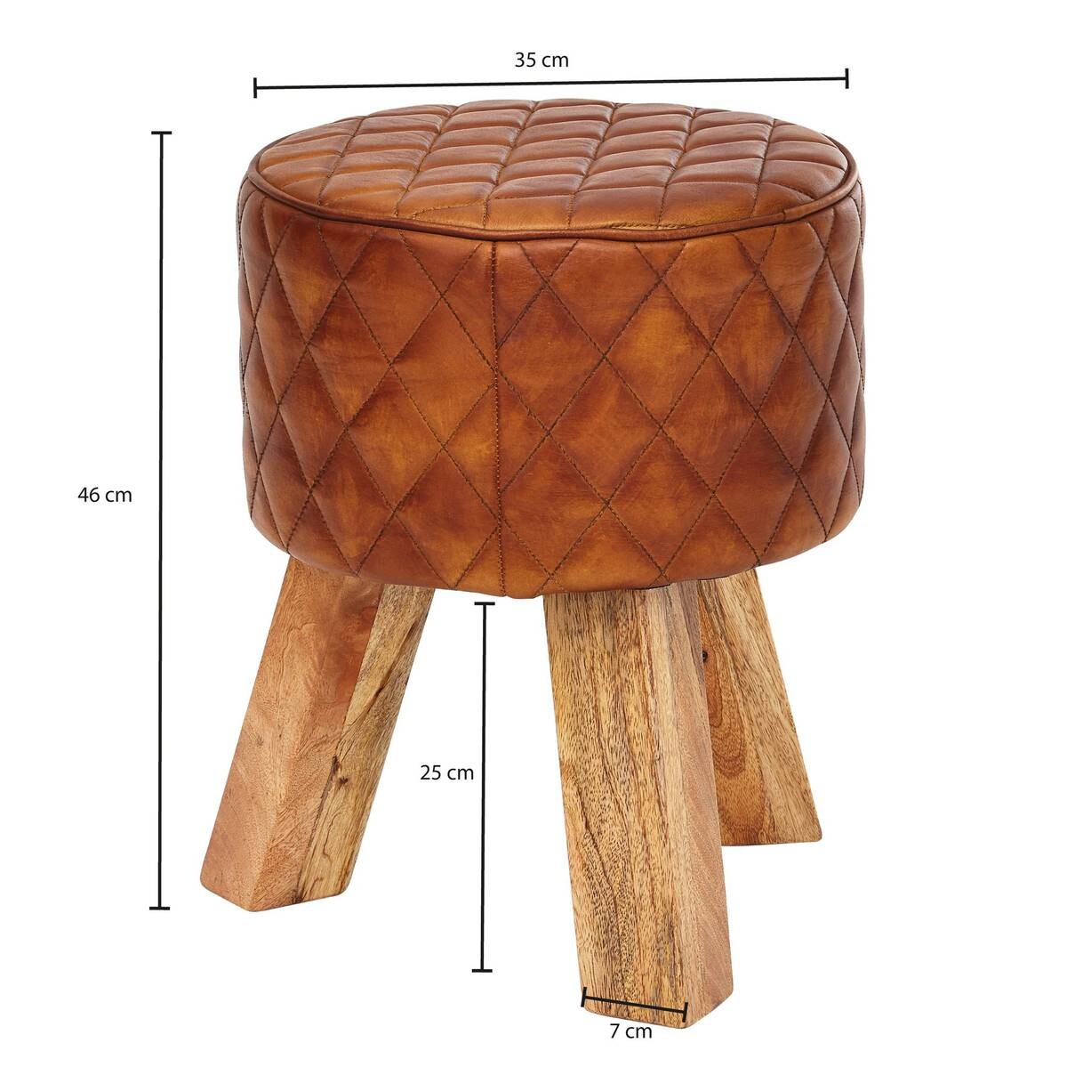 Wohnling Sitzhocker braun natur Leder Echtholz B/H/T: ca. 35x46x35 cm