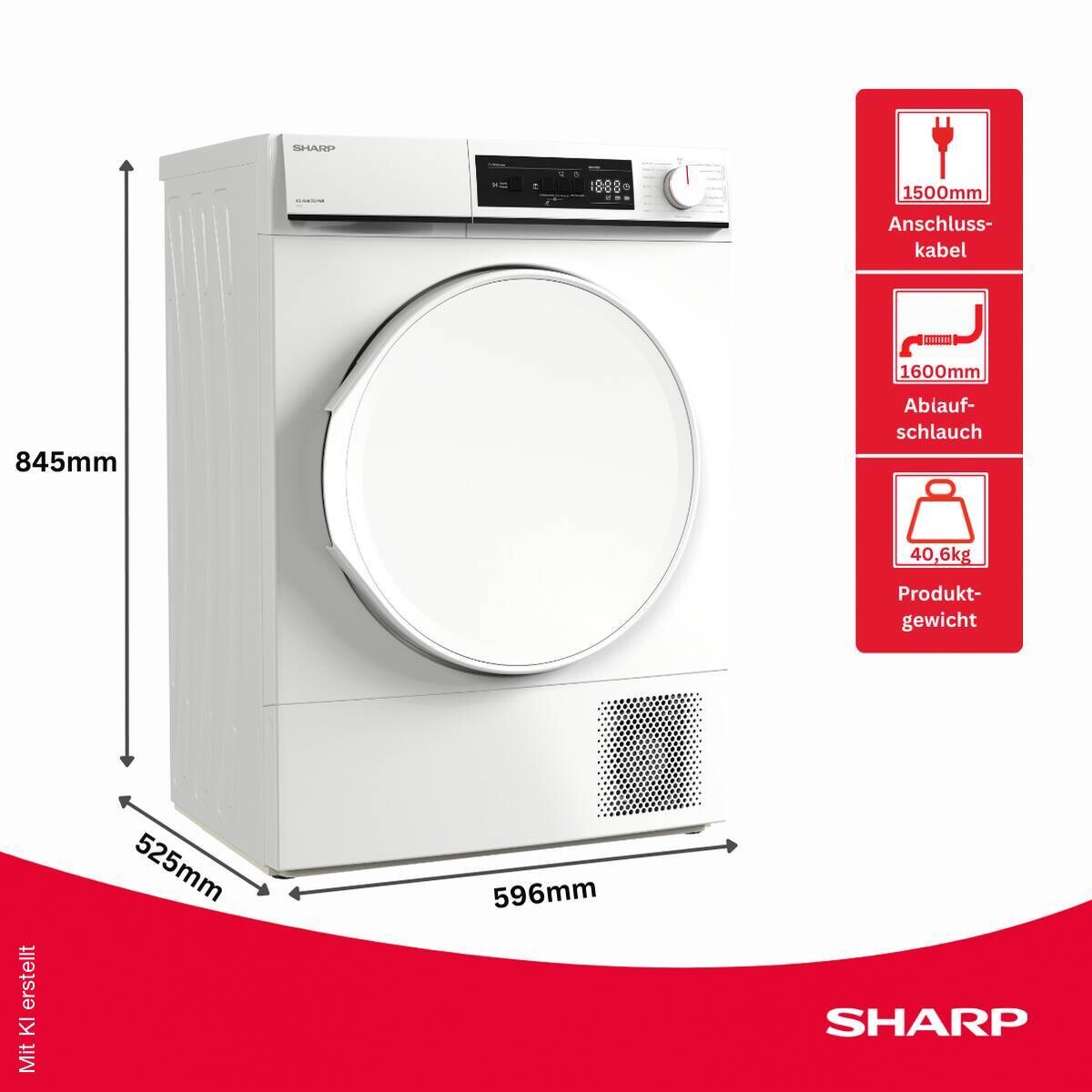 Sharp Wärmepumpentrockner NHA7S6PWE-DE EEK: E Spektrum: A bis G 7kg weiß B/H/T: ca. 60x85x53 cm