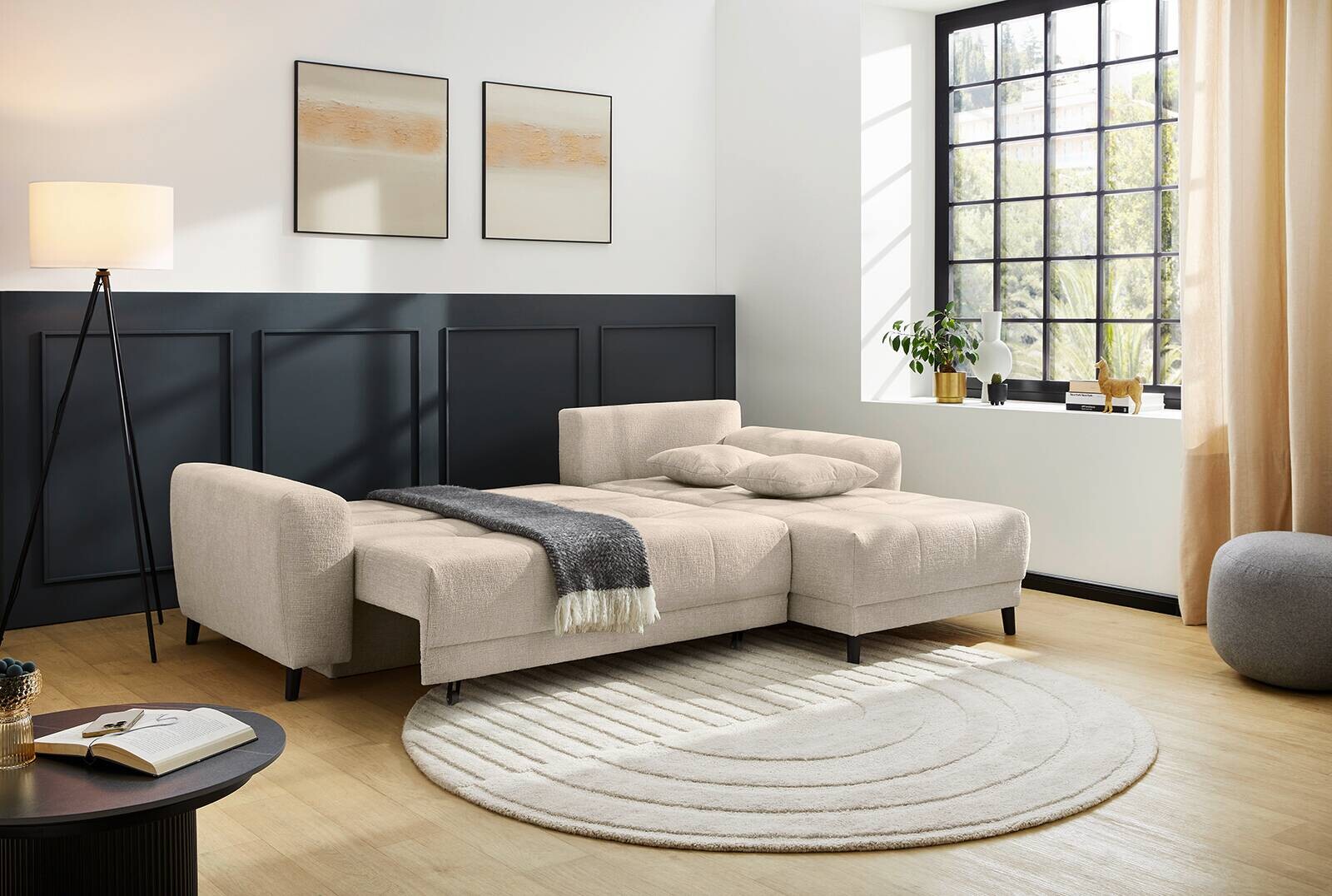 Ecksofa beige Microfaser B/H/T: ca. 251x85x172 cm