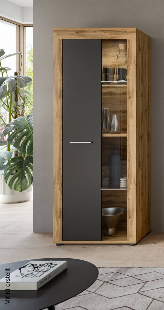 Vitrine Jam Eiche Wotan Nachbildung grau B/H/T: ca. 60x159x35 cm