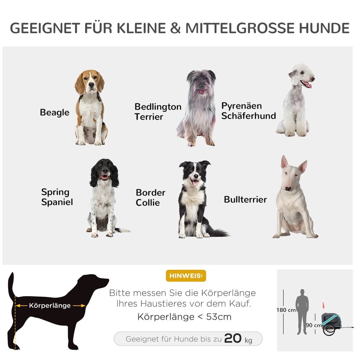 PawHut Fahrradanhänger grau grau B/H/L: ca. 73x130x90 cm