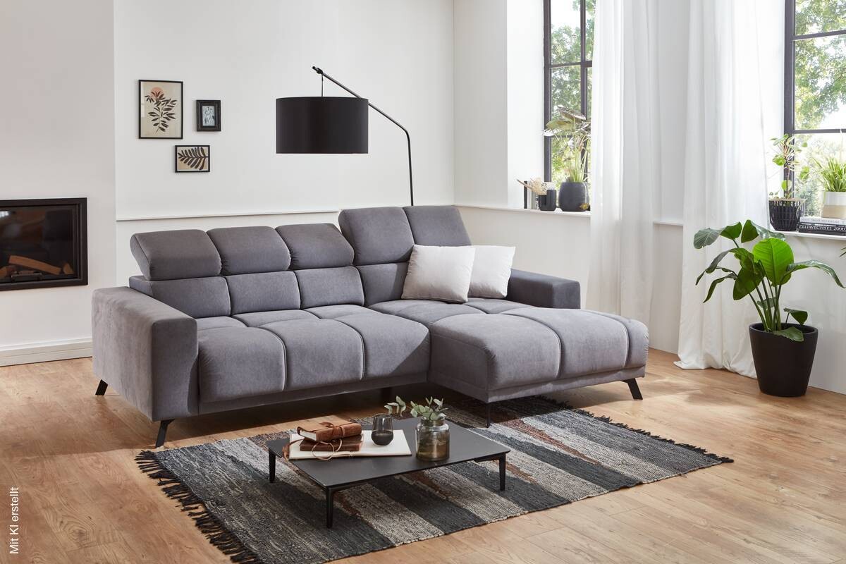 Ecksofa mit elektrischer Sitztiefenverstellung grau Microfaser B/H/T: ca. 247x99x170 cm