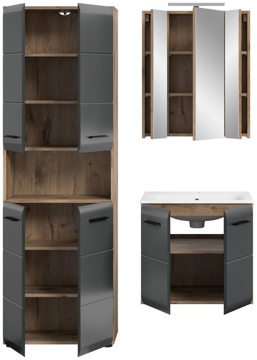 Badezimmer-Set Ice Nox Oak Nachbildung schwarz matt B/H/T: ca. 135x185x46 cm