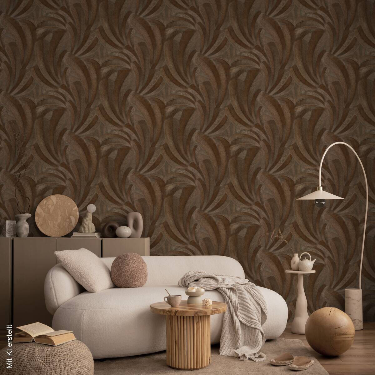 Vliestapete Blätter bronze braun B/L: ca. 53x1005 cm glitzernd
