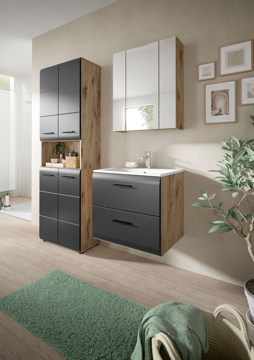 Badezimmer-Set Ice Nox Oak Nachbildung schwarz matt B/H/T: ca. 135x185x46 cm