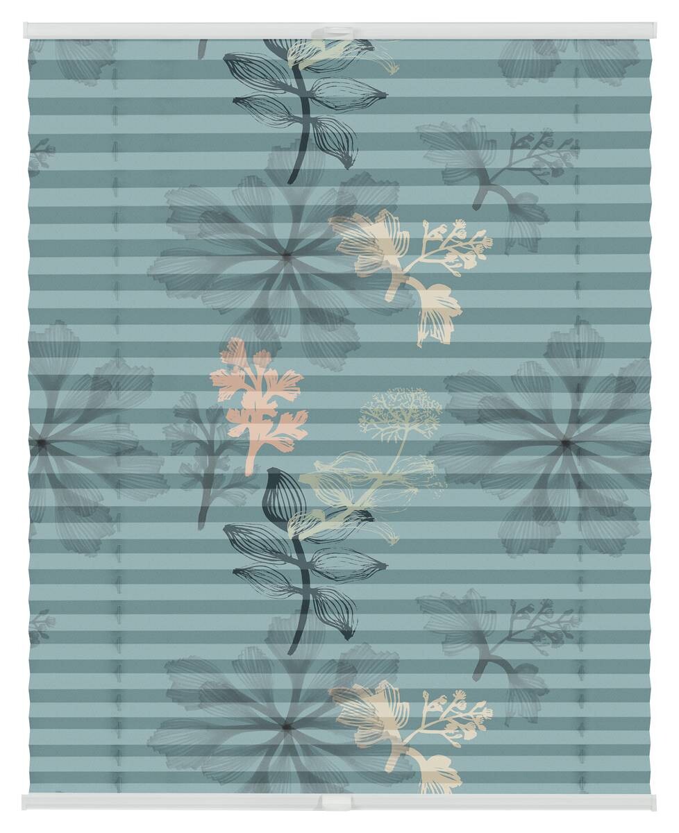 LICHTBLICK Spannplissee Aqua Floral blau B/L: ca. 80x130 cm