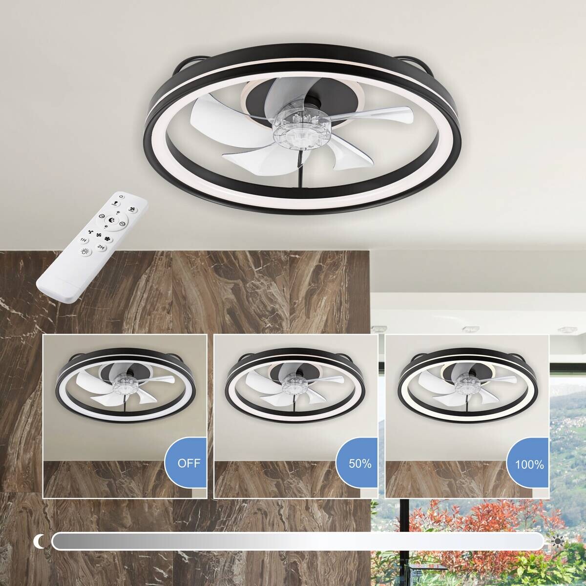 Lamkur LED-Deckenventilator Falco schwarz H/L: ca. 17x50 cm max. 40 W