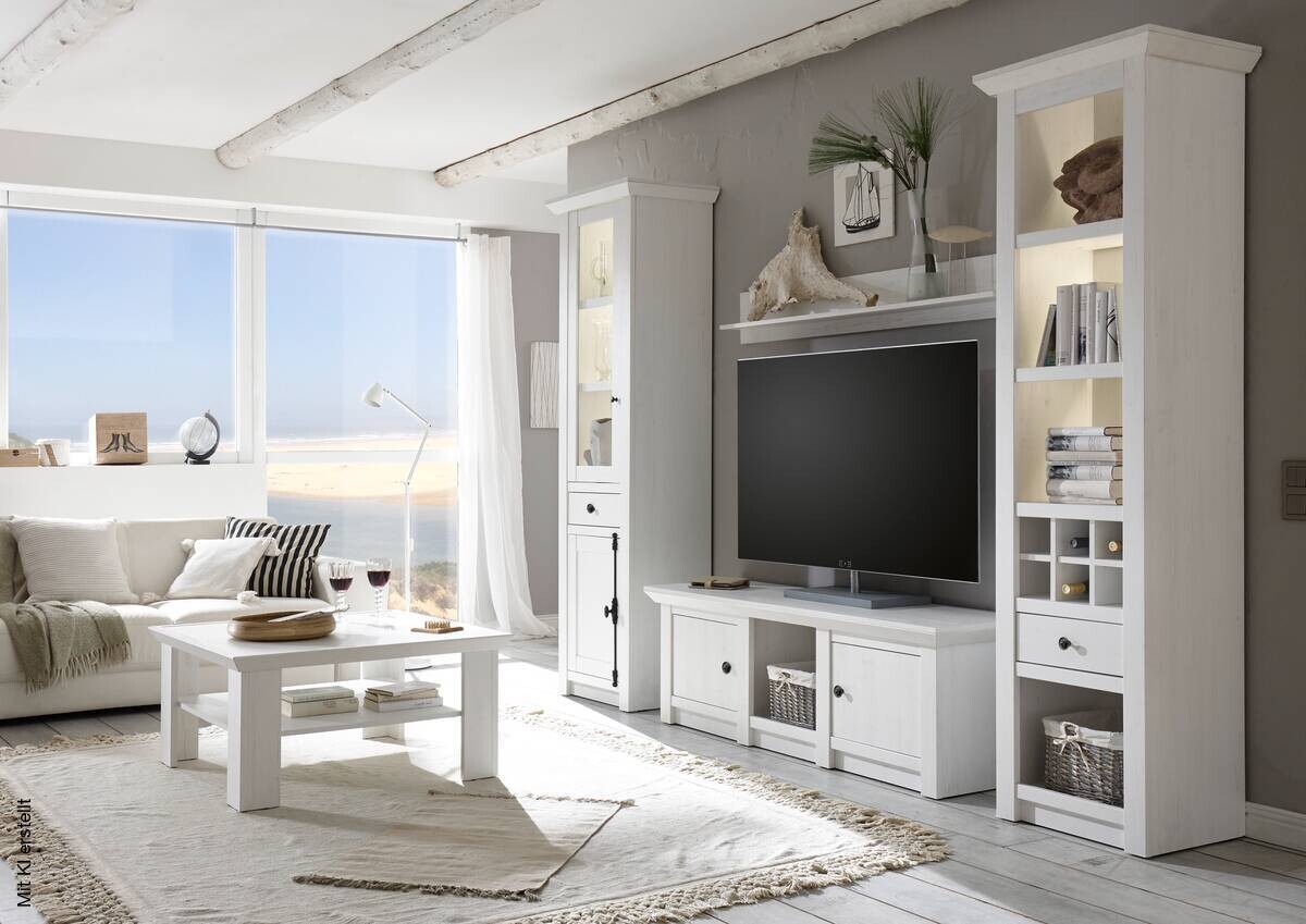 TV-Lowboard Westerland weiß Pinie Nachbildung B/H/T: ca. 194x51x45 cm