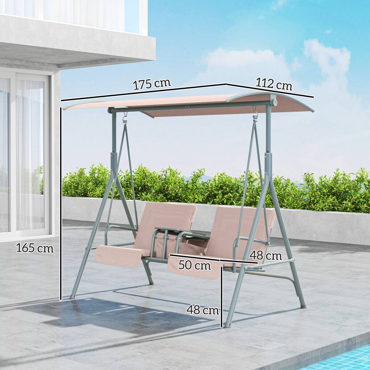 Outsunny Hollywoodschaukel beige Metall B/H/L: ca. 112x165x175 cm