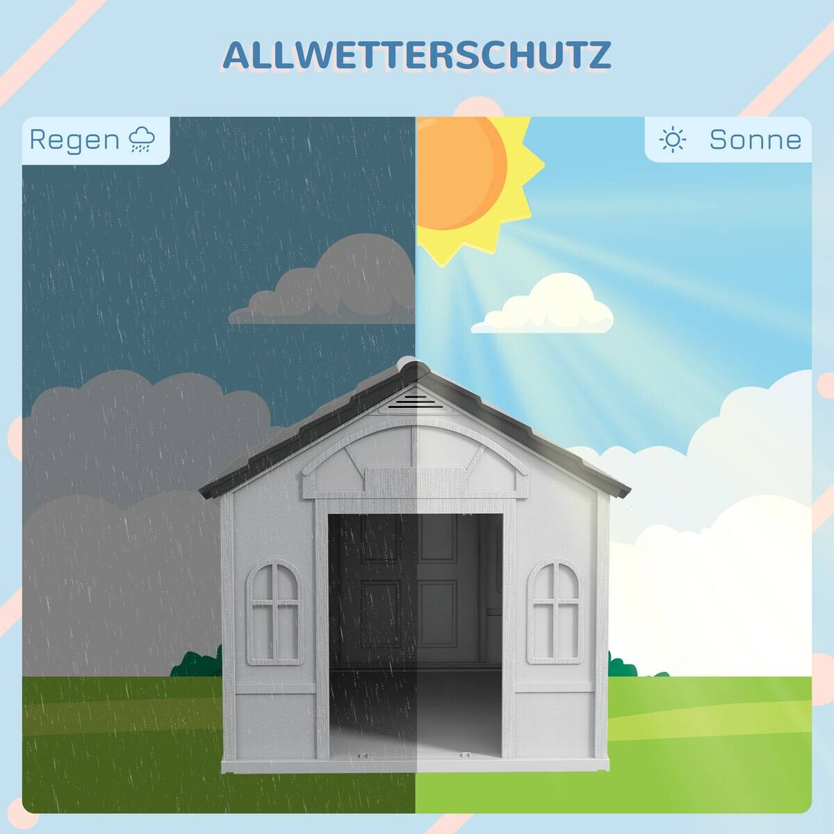 PawHut Hundehütte grau Kunststoff B/H/L: ca. 75,7x63x65 cm