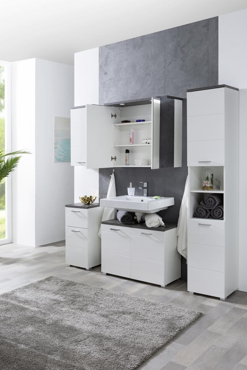 Spiegelschrank Praya Dark Concret Nachbildung weiß B/H/T: ca. 79x71x28 cm