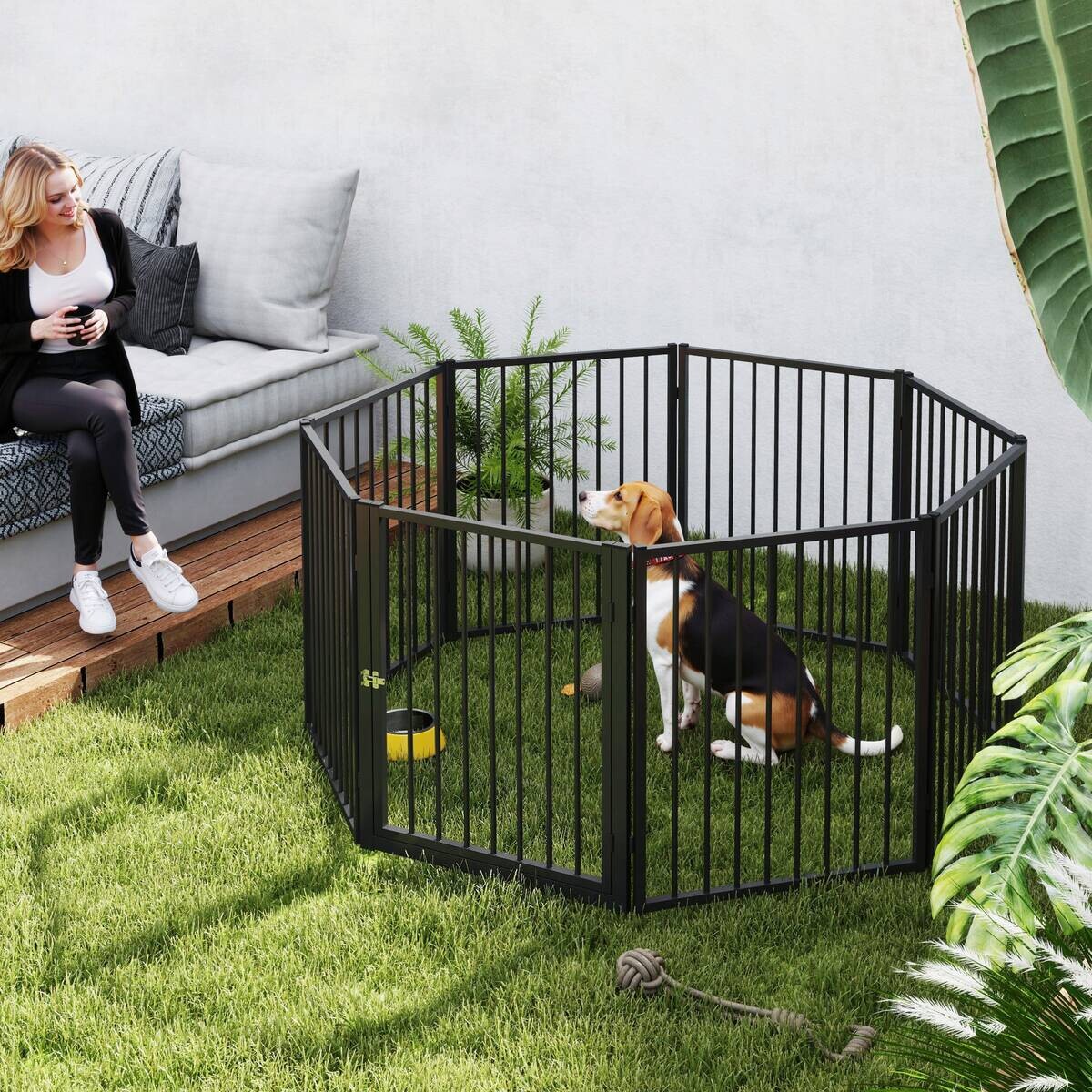 PawHut Welpenauslauf schwarz Stahl B/H/L: ca. 120x76x240 cm