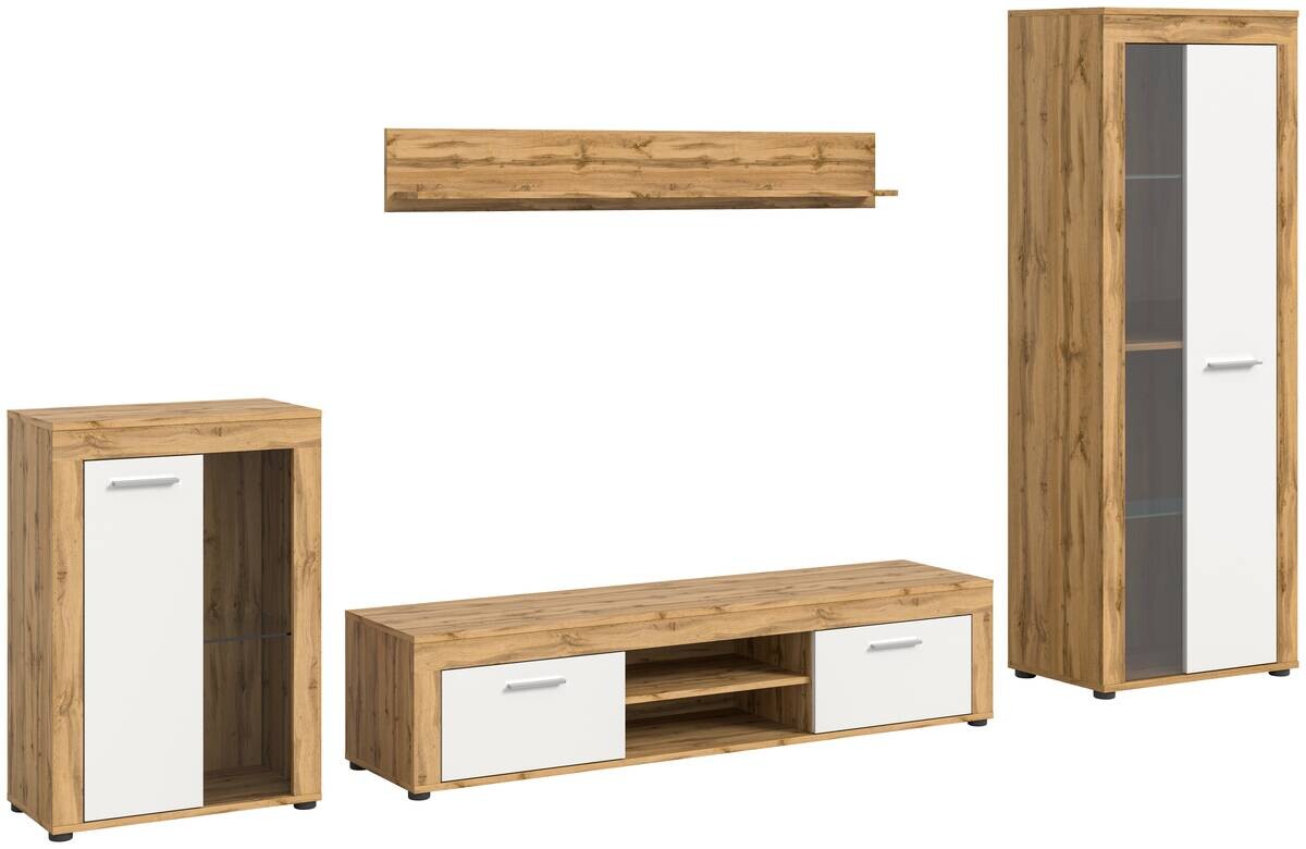 Wohnwand Jam Eiche Wotan Nachbildung weiß B/H/T: ca. 310x169x35 cm