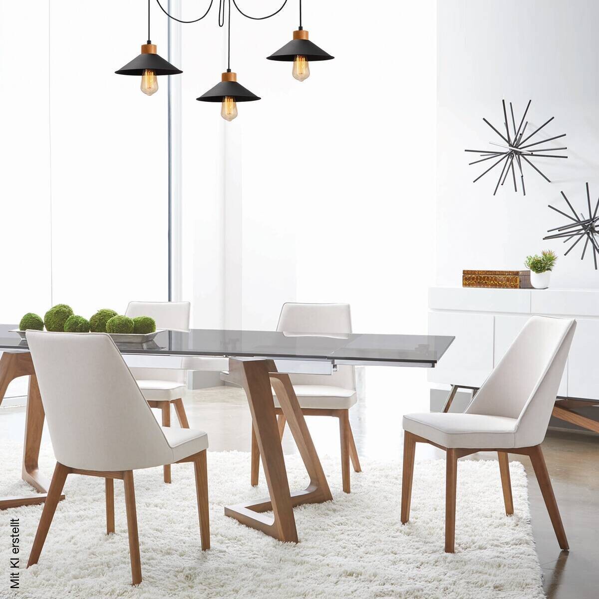 Opviq Pendelleuchte Manavgat schwarz Holz B/H/T/L/D: ca. 114x100x114x114x114 cm E27 3 Brennstellen