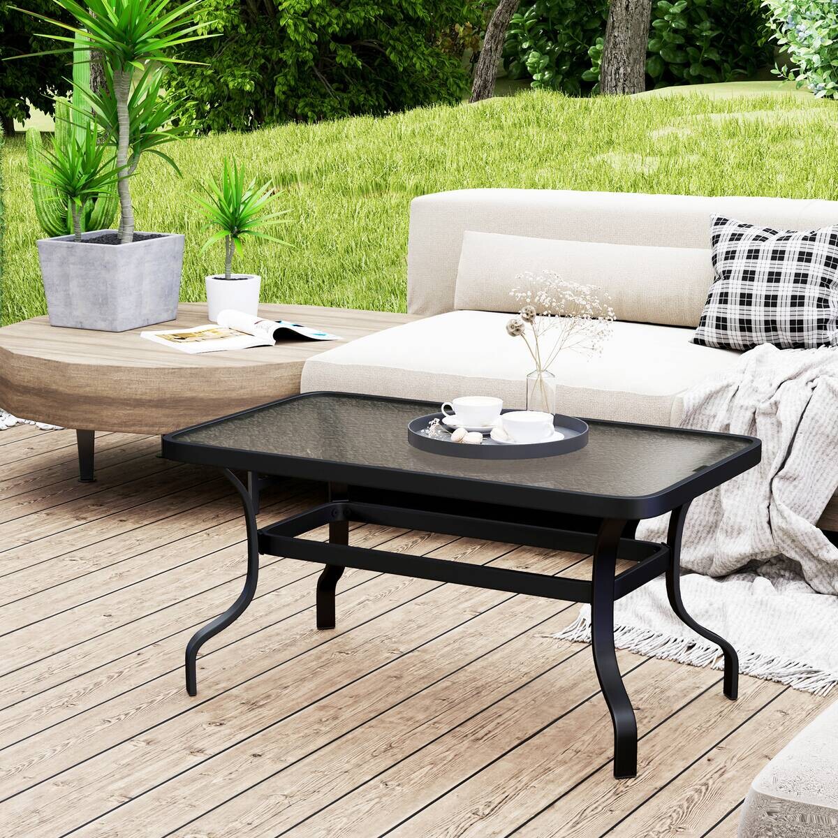Outsunny Couchtisch schwarz Metall B/H/L: ca. 55x46x95 cm
