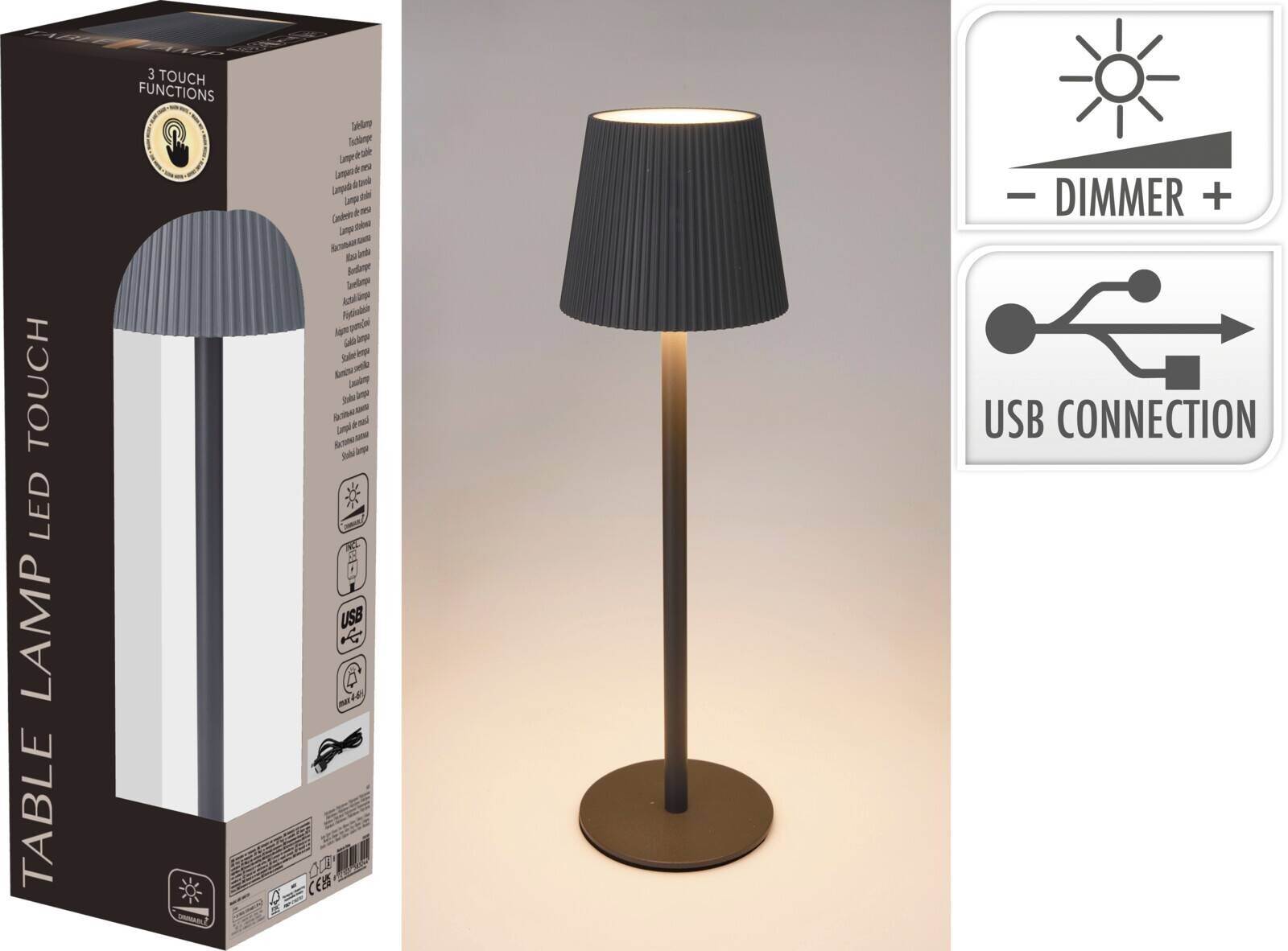 LED-Tischleuchte grau Eisen H/D: ca. 36x10,5 cm