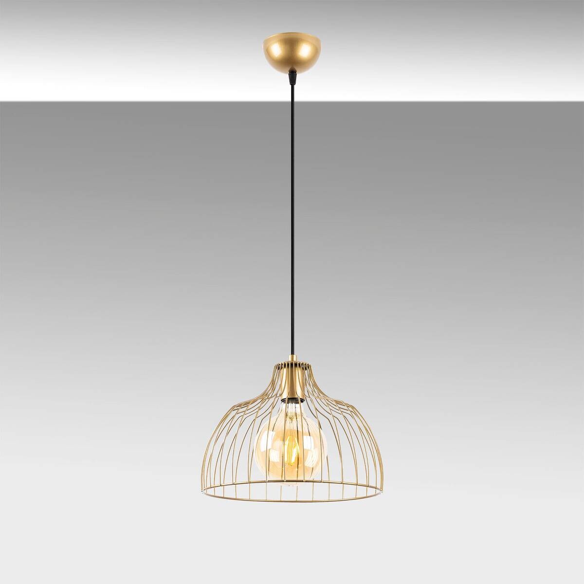 Pendelleuchte gold Metall B/H/L/D: ca. 28x126x28x28 cm E27 1 Brennstellen