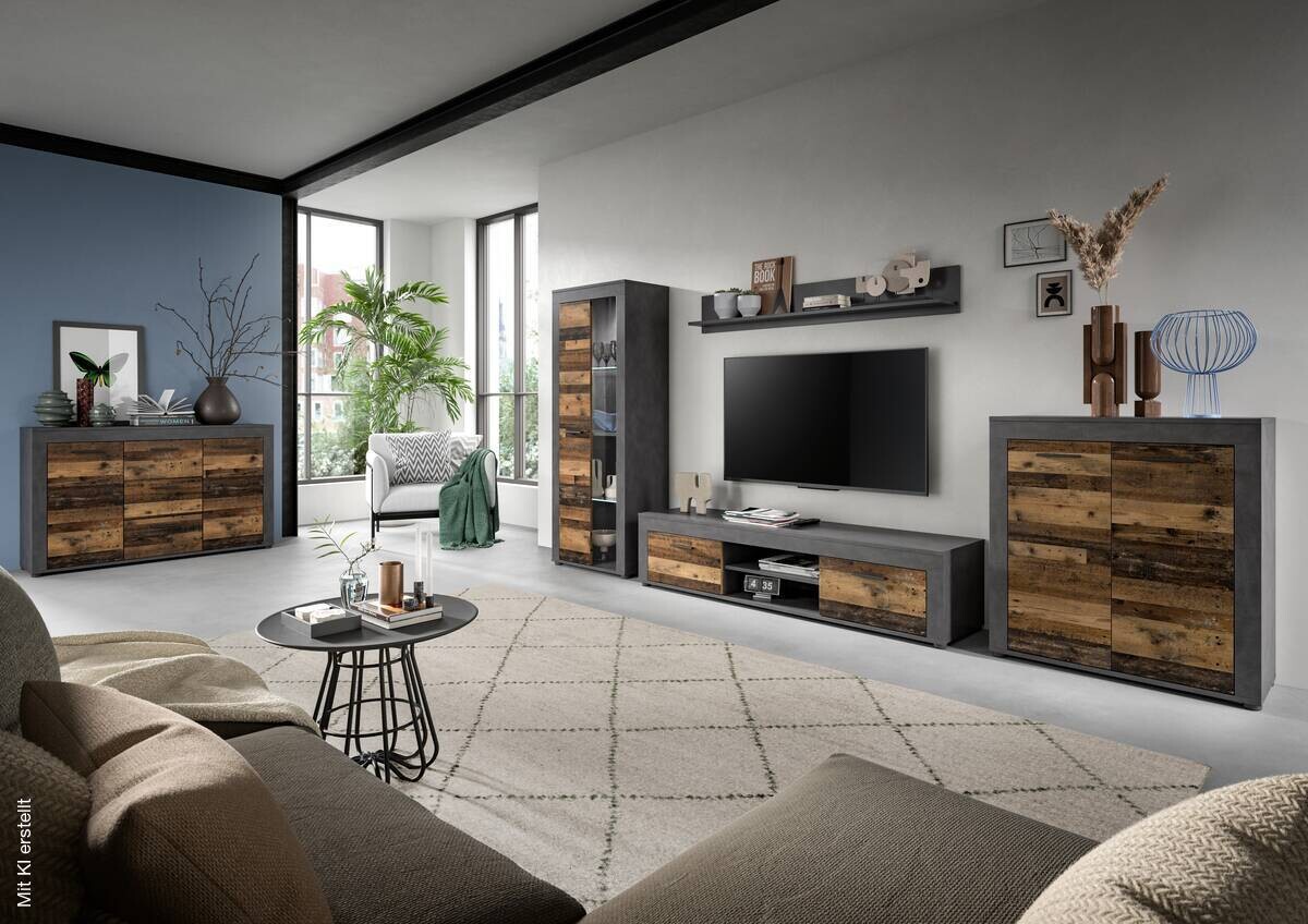 Wohnwand Jam Matera Nachbildung Old Wood Nachbildung B/H/T: ca. 159x255x35 cm