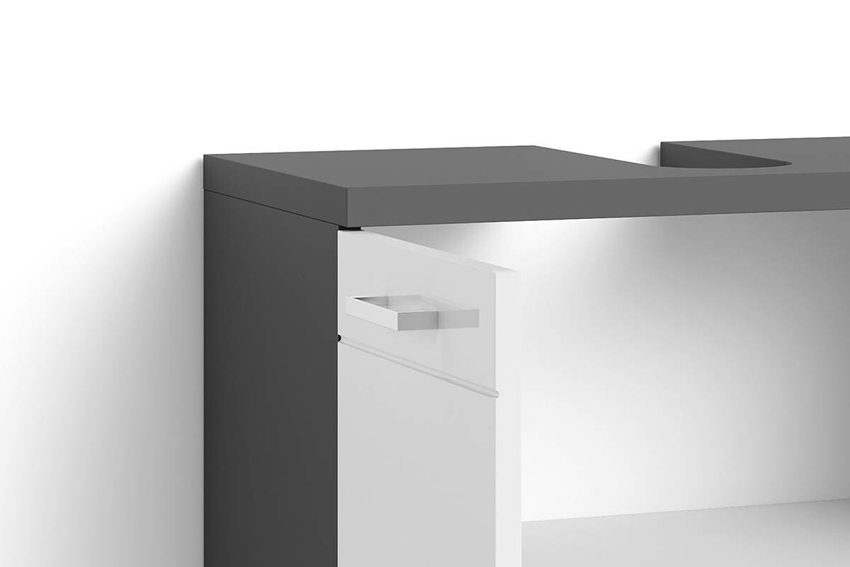 Waschbeckenunterschrank NEBRASKA anthrazit weiß Lack Hochglanz silber Holzwerkstoff Holzwerkstoff Metall B/H/T: ca. 60x59x31,5 cm