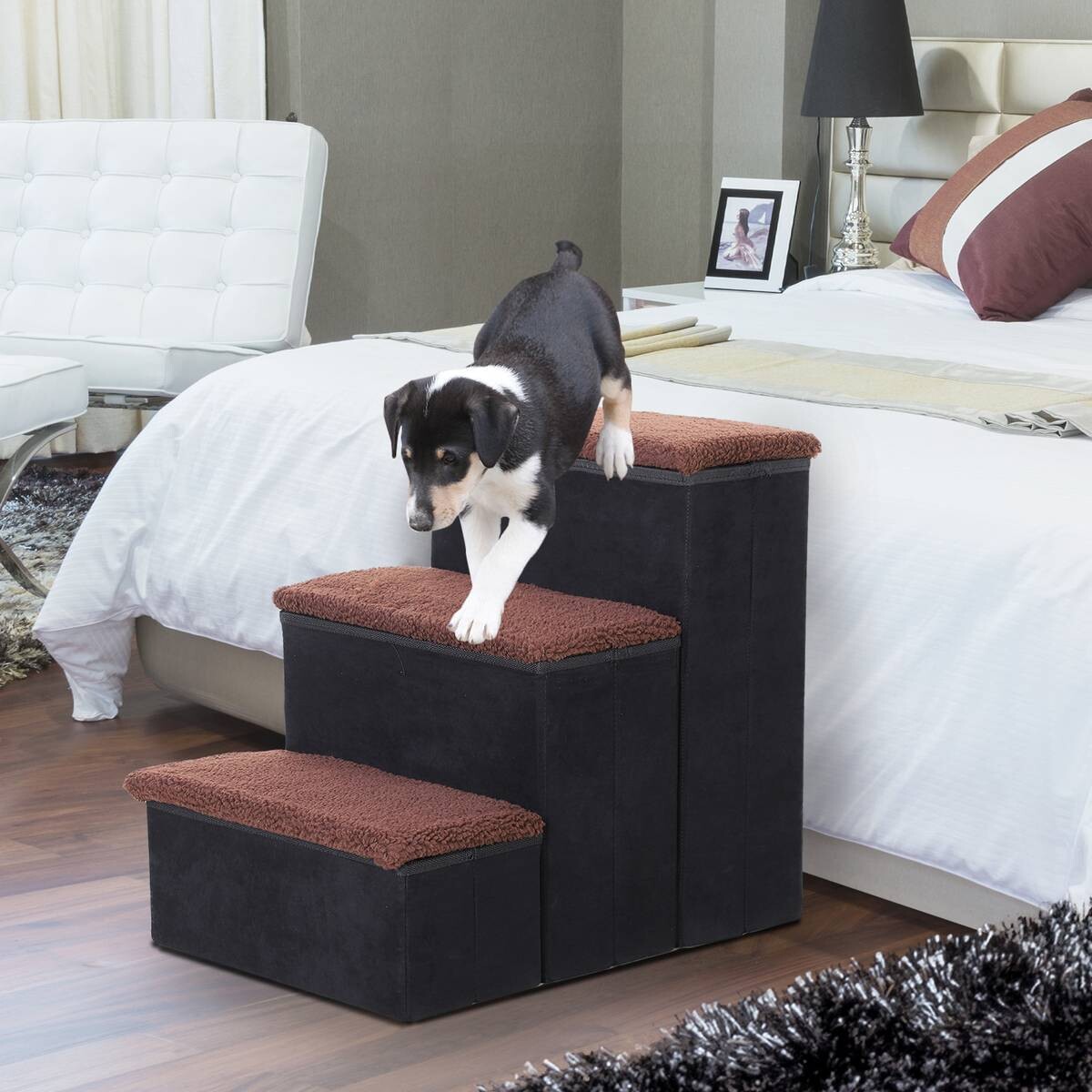 PawHut Haustiertreppe schwarz MDF B/H/L: ca. 54x48x40 cm