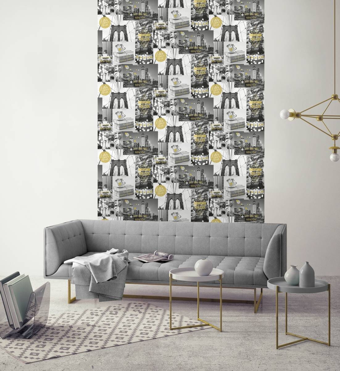 Papiertapete New York grau schwarz gelb B/L: ca. 53x1005 cm