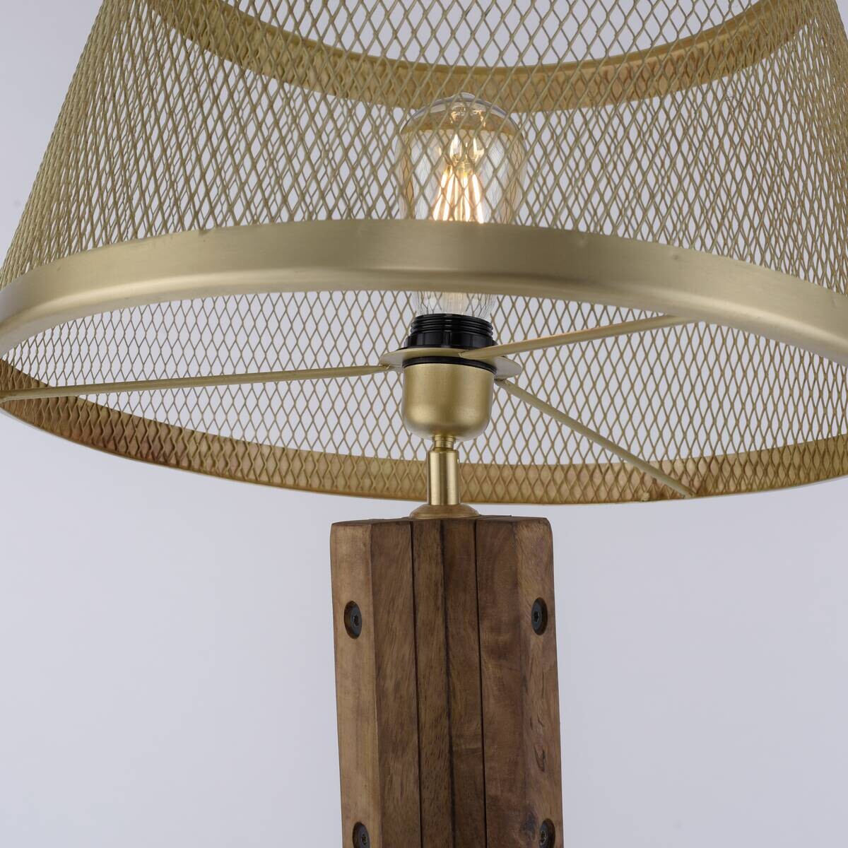 Stehlampe Frederik messing Holz B/H/L: ca. 46x145x46 cm E27 1 Brennstellen