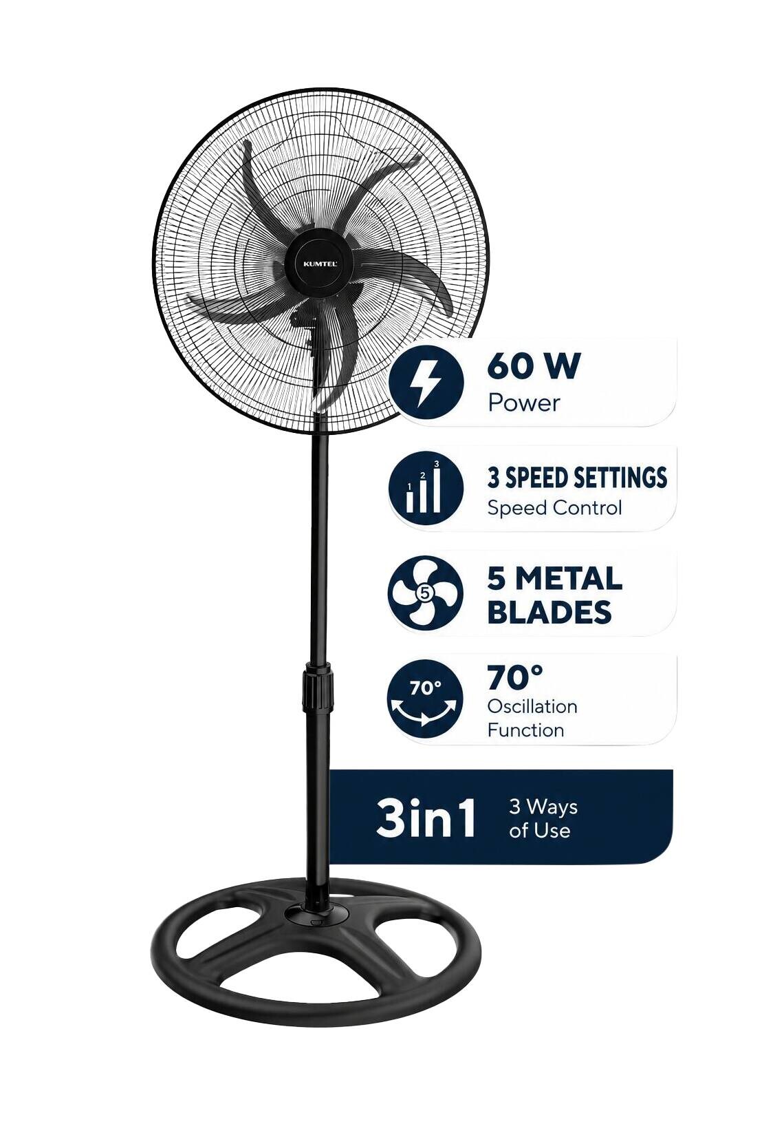 Opviq - Kumtel Standventilator schwarz Kunststoff B/H/L: ca. 50x132x50 cm