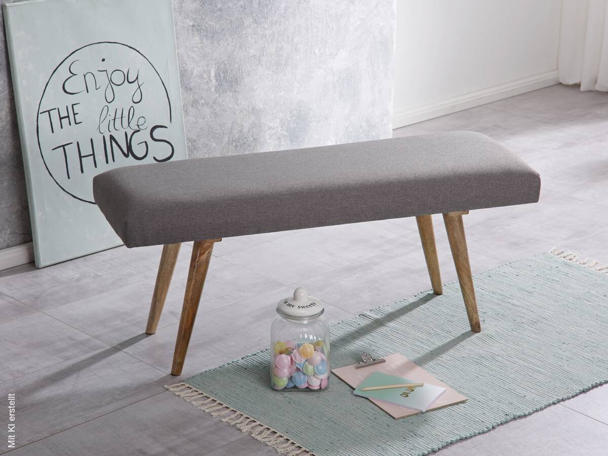 Wohnling Sitzbank grau natur Stoff Echtholz B/H/T: ca. 117x51x38 cm