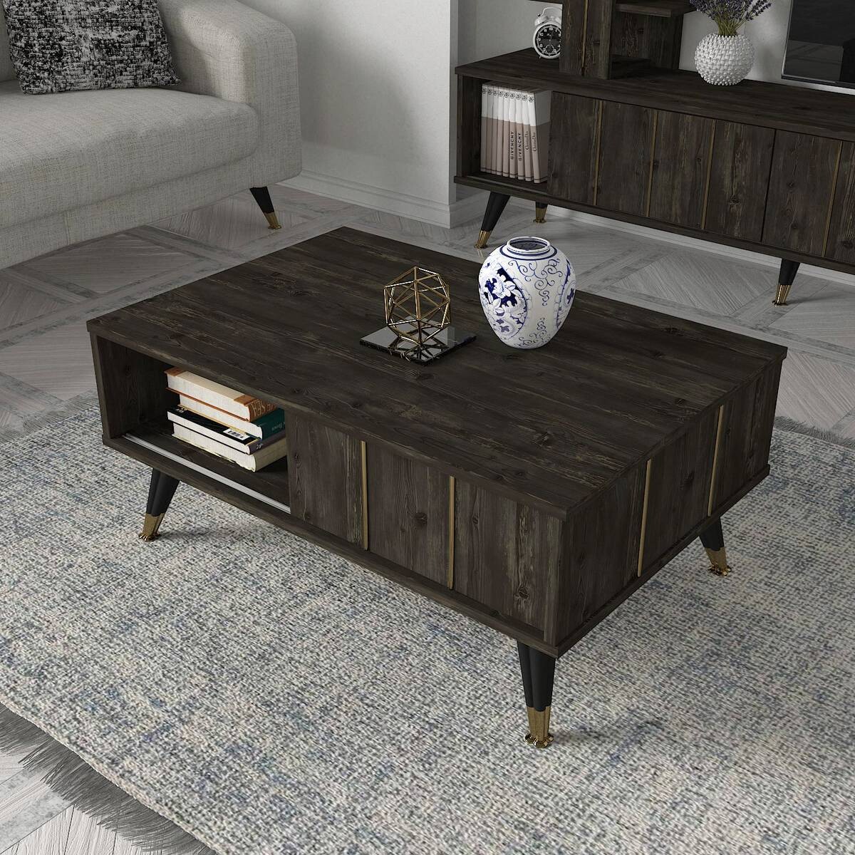 Couchtisch Nero Rebab braun dunkelgrau B/H/T: ca. 90x40x60 cm