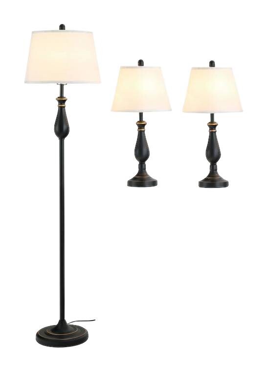 HOMCOM Stehlampe schwarz weiß Metall Polyester-Mischgewebe Stoff B/H/L: ca. 38x158x38 cm E27 3 Brennstellen