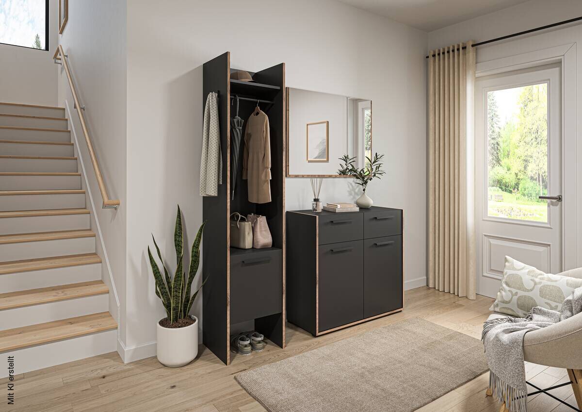 Garderobe Bueno Basalt Nox Oak Nachbildung B/H/T: ca. 152x189x37 cm