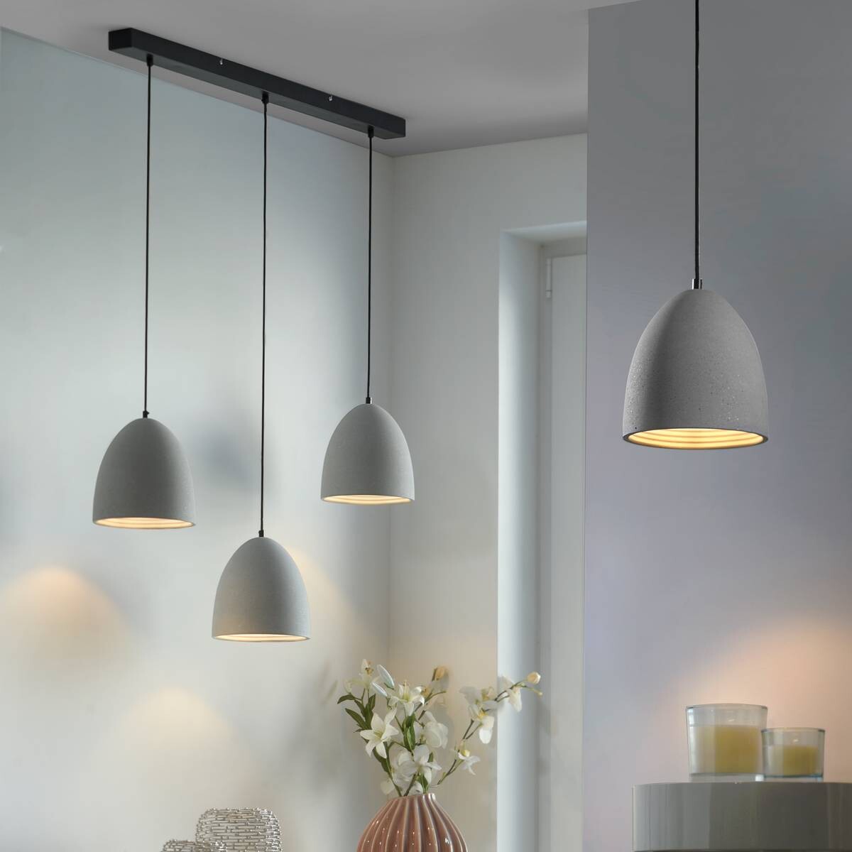Paul Neuhaus Pendelleuchte ETON 2233-22 grau Beton Eisen B/H/D: ca. 21x120x100 cm E27 3 Brennstellen