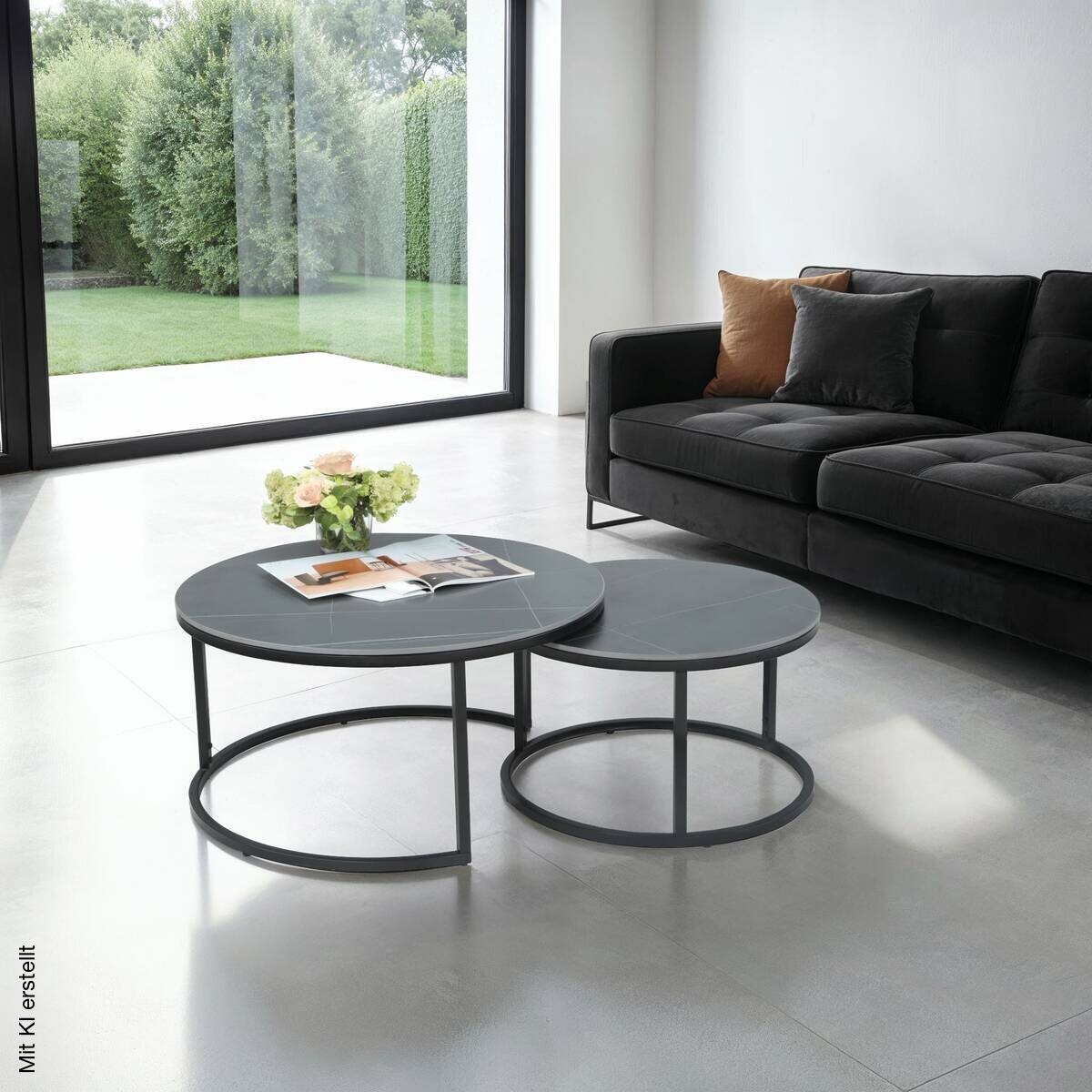 Couchtisch Luis II grau Marmoroptik schwarz H/D: ca. 41x80 cm