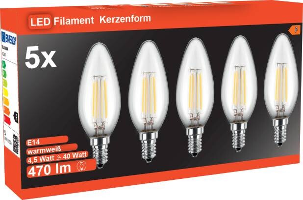 Blulaxa LED-Leuchtmittel Kerzenlampe Filamentlampe 49247 5er Pack E14
