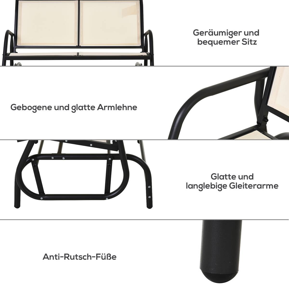 Outsunny Sitzbank schwarz Metall B/H/L: ca. 70x85x120 cm