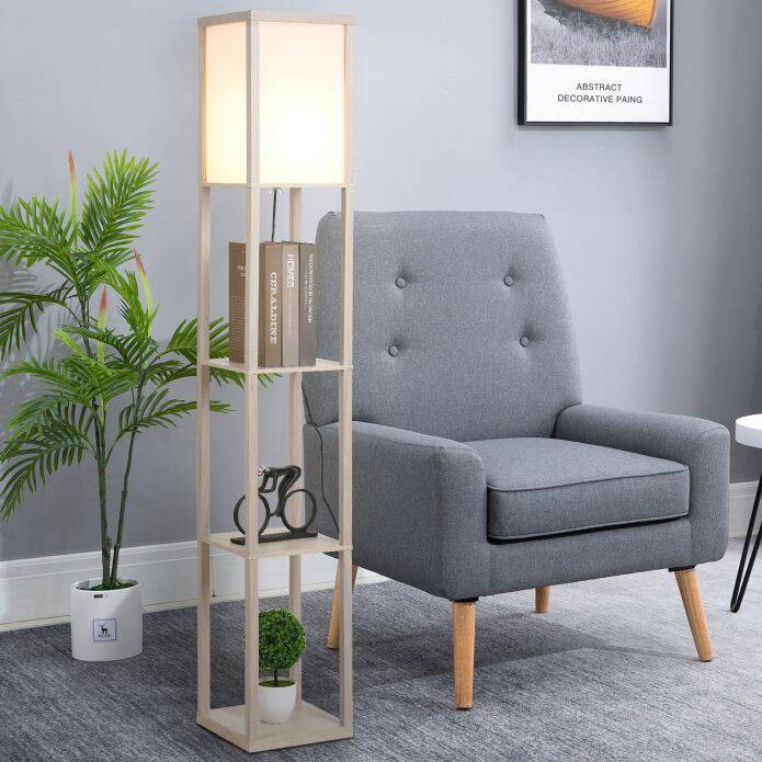 HOMCOM Stehlampe 833-623V90AK Eiche weiß Acryl Kunststoff B/H/L: ca. 26x160x26 cm E27 1 Brennstellen