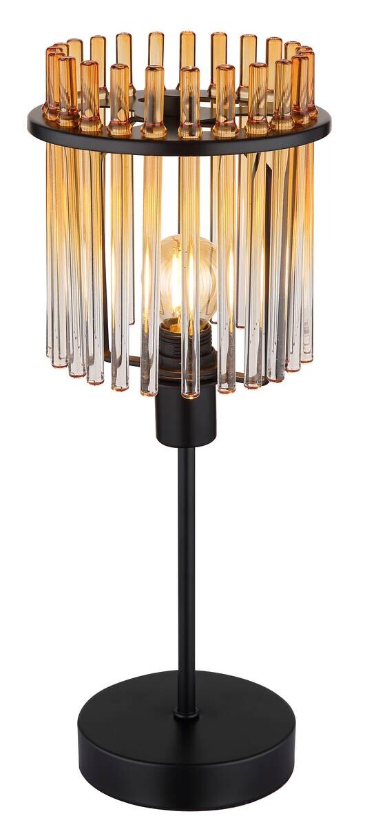 GLOBO Tischleuchte Gorley schwarz amber Metall Glas H/D: ca. 37,5x15 cm E14 1 Brennstellen