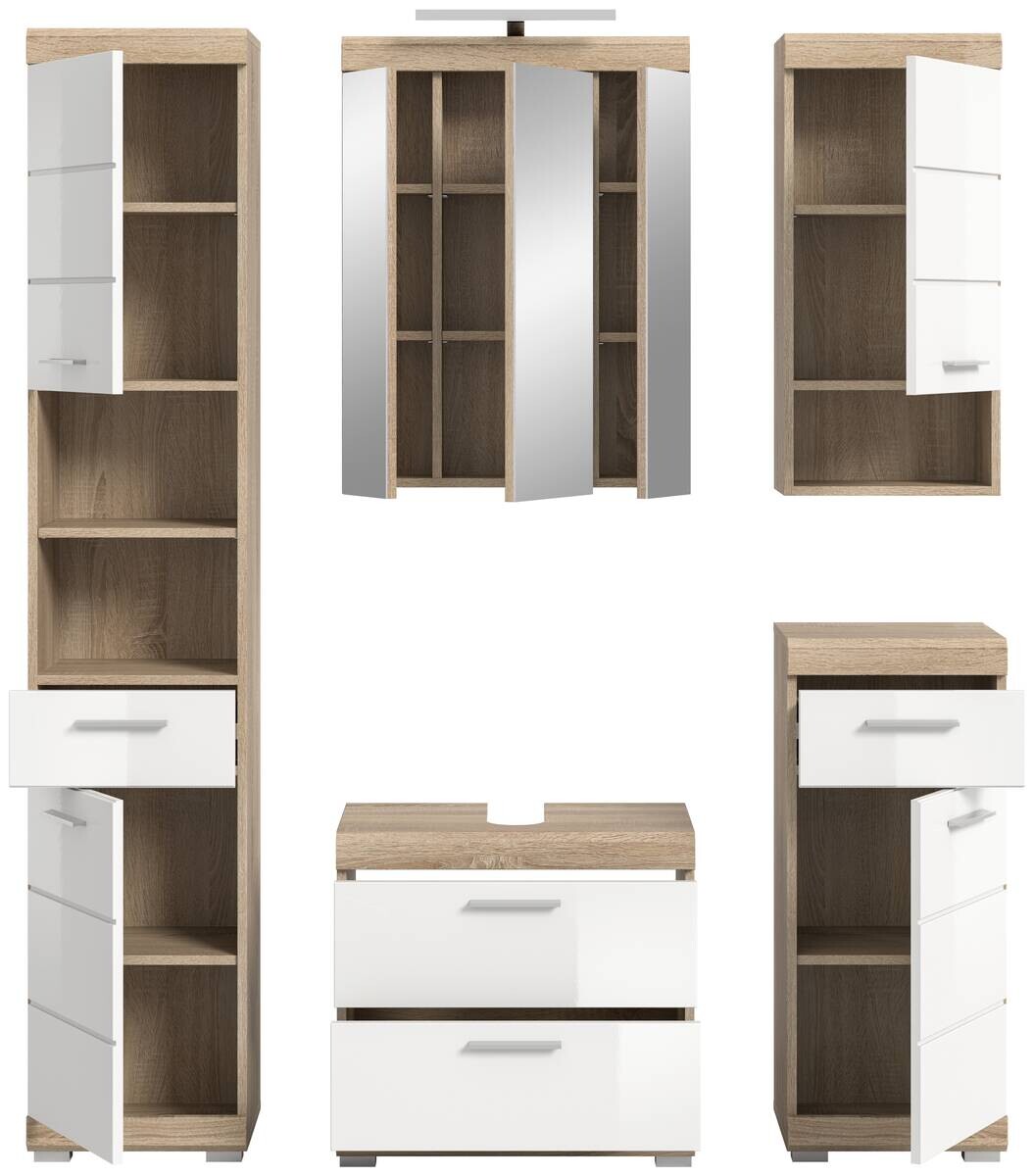 Badezimmer-Set Lambada Eiche Sonoma Nachbildung weiß Hochglanz B/H/T: ca. 164x191x37 cm