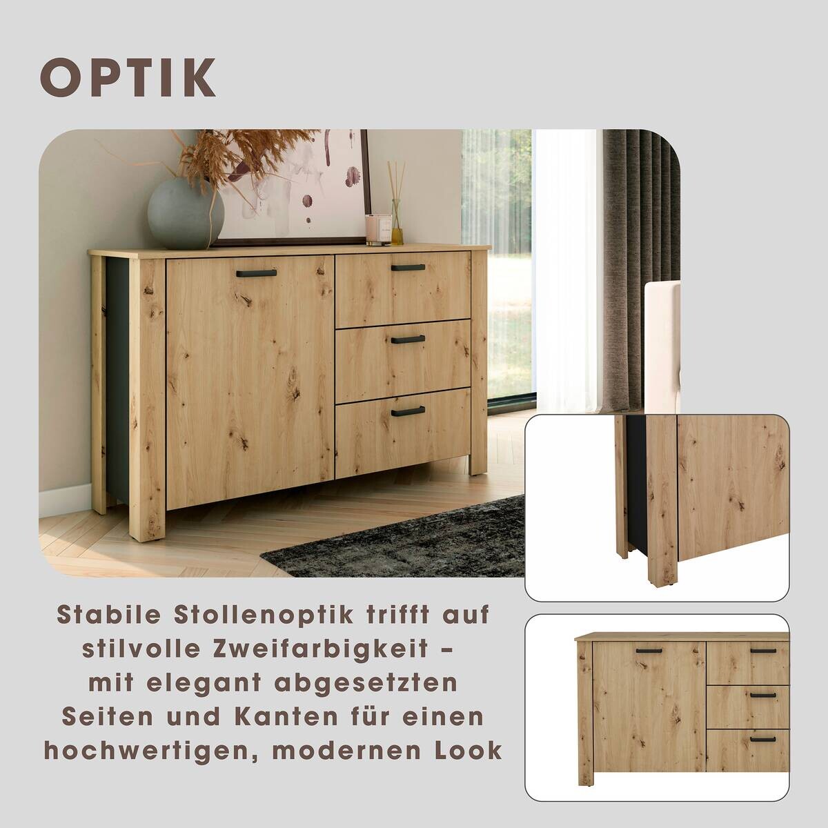 Sideboard FARO Eiche schwarz B/H/T: ca. 140x84x40 cm