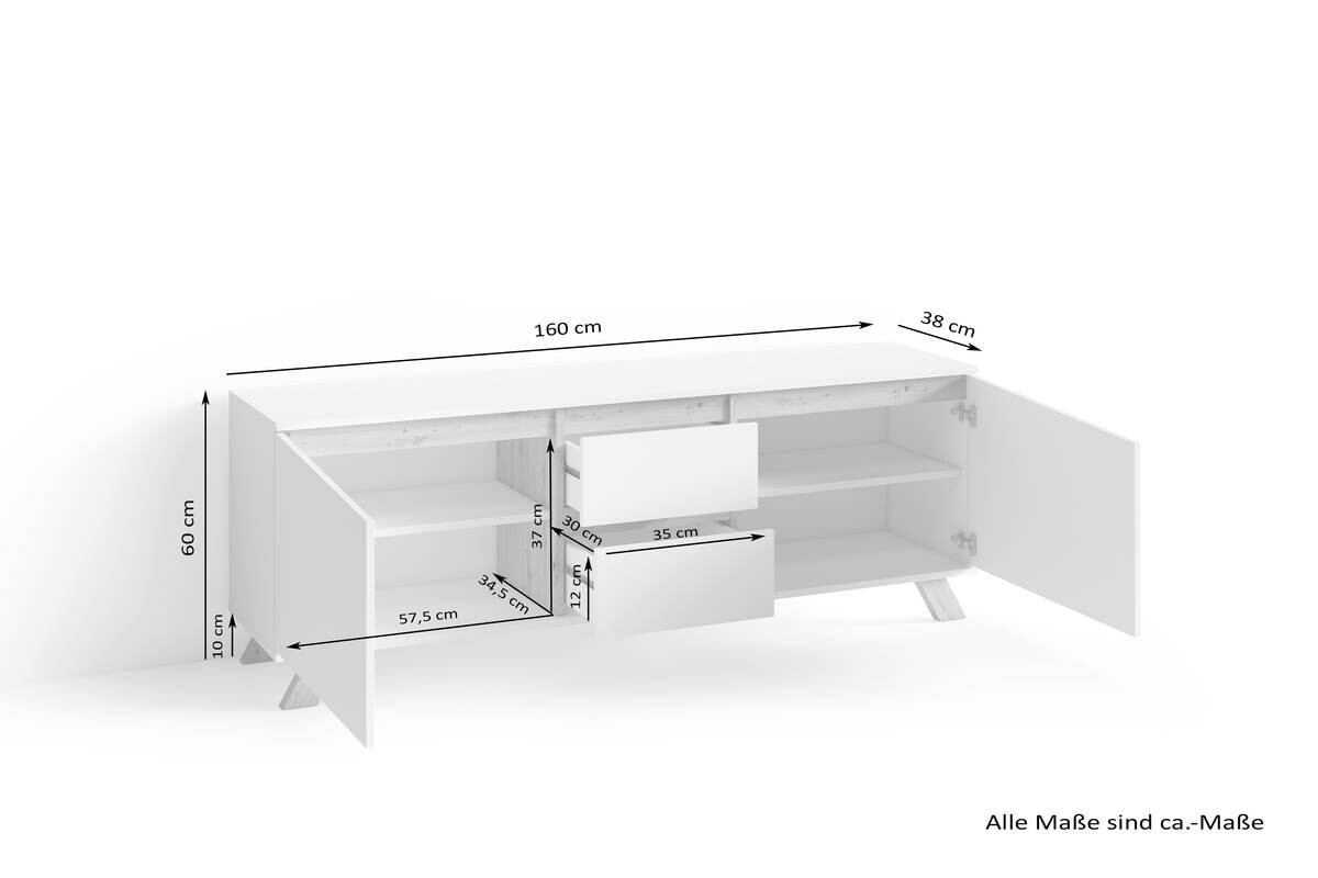 TV-Board VALENTIN weiß Eiche Nachbildung B/H/T: ca. 160x60x38 cm