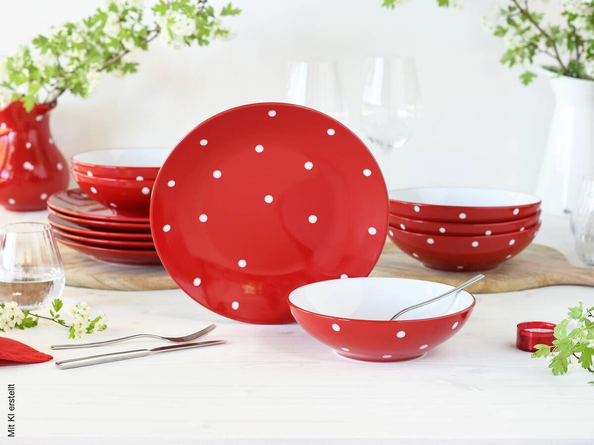 CreaTable Tafelservice Polka Dots weiß Steinzeug 12 tlg.