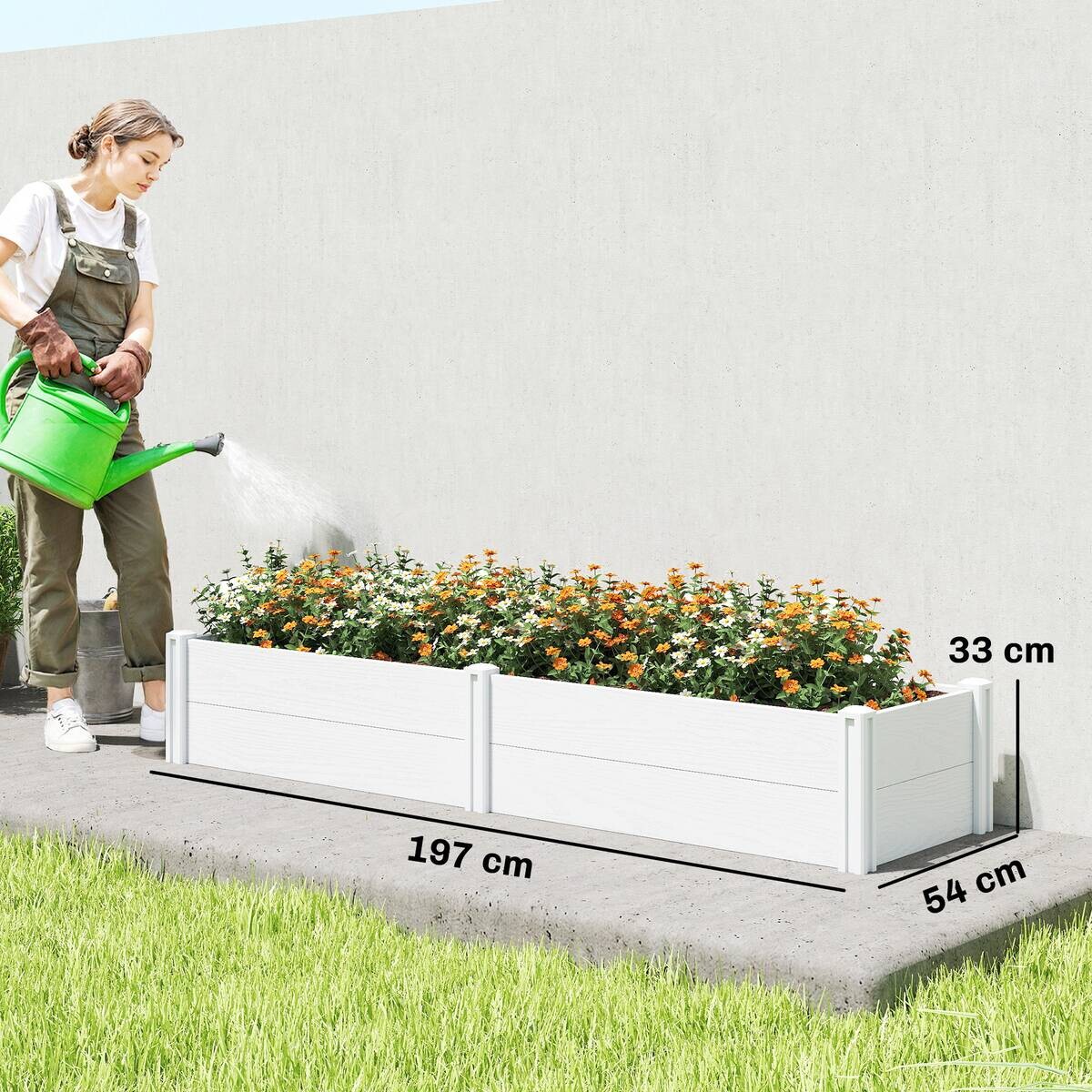 Outsunny Hochbeet weiß Kunststoff B/H/T/L: ca. 54x33x54x197 cm