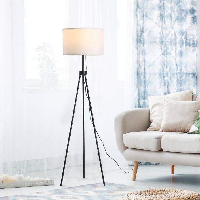 HOMCOM Stehlampe schwarz weiß Metall Polyester-Mischgewebe Stoff B/H/L: ca. 37x152x37 cm E27 1 Brennstellen