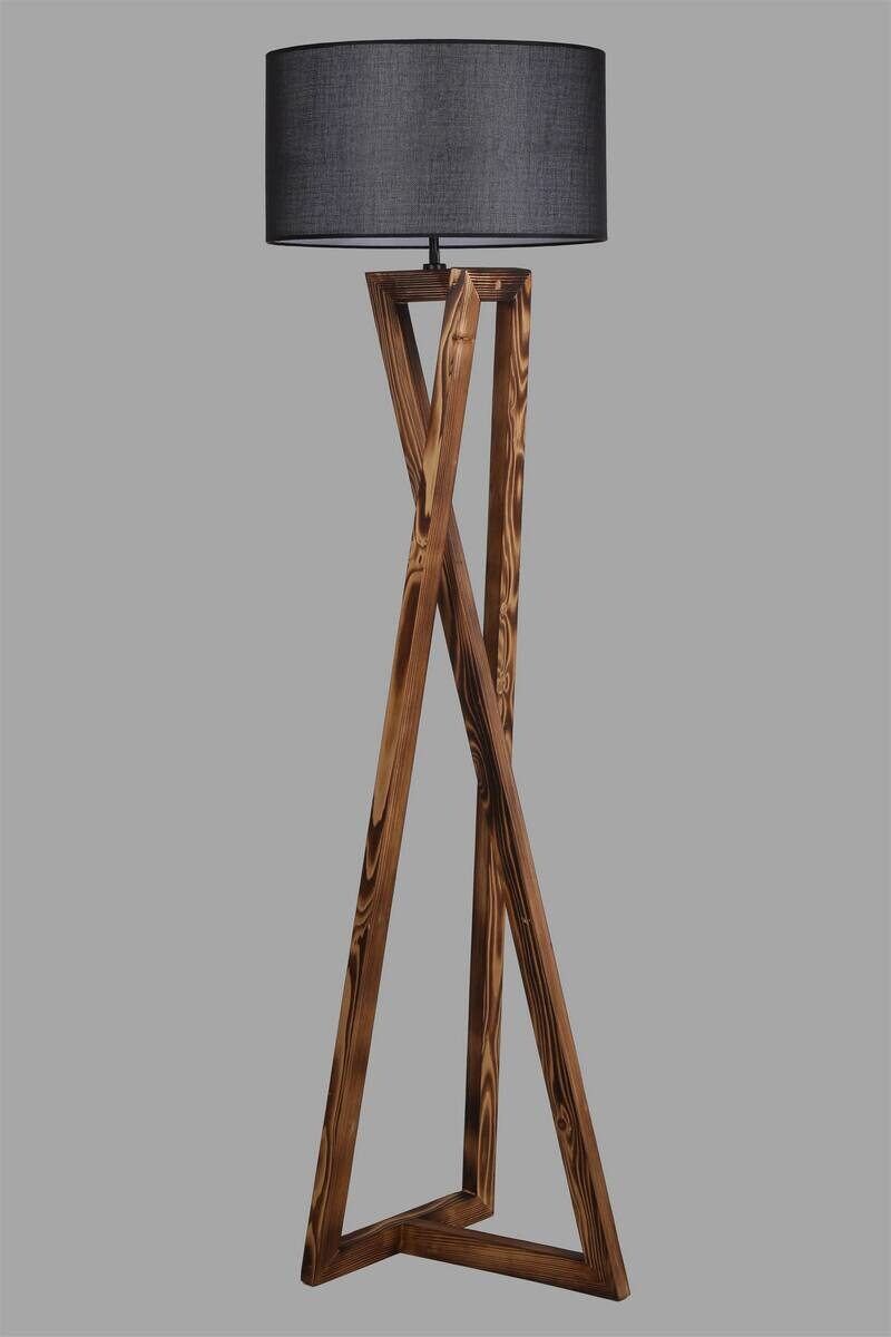 Stehleuchte schwarz braun Stoff B/H/L/D: ca. 46x150x46x46 cm E27 1 Brennstellen