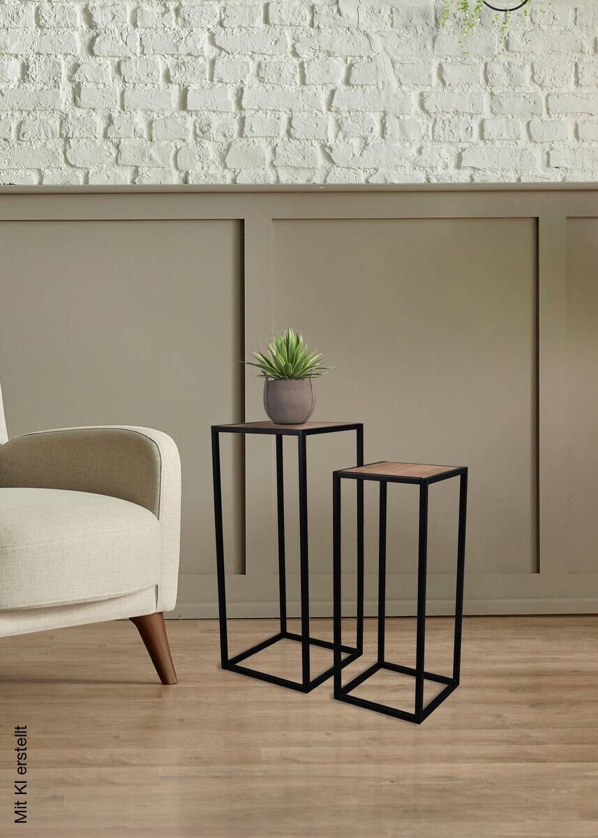 Beistelltisch Valery Eiche Artisan Nachbildung schwarz Metall MDF B/H/T: ca. 30x70x30 cm