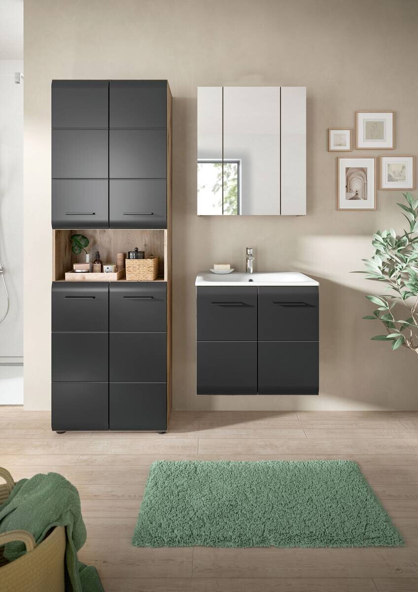 Badezimmer-Set Ice Nox Oak Nachbildung schwarz matt B/H/T: ca. 135x185x46 cm