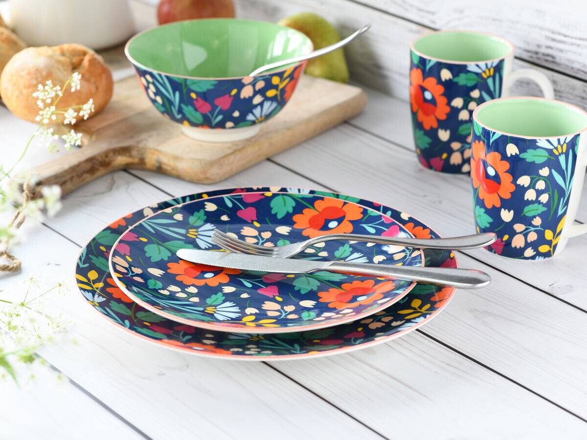 CreaTable Kombiservice Folklore blau Steinzeug 16 tlg.