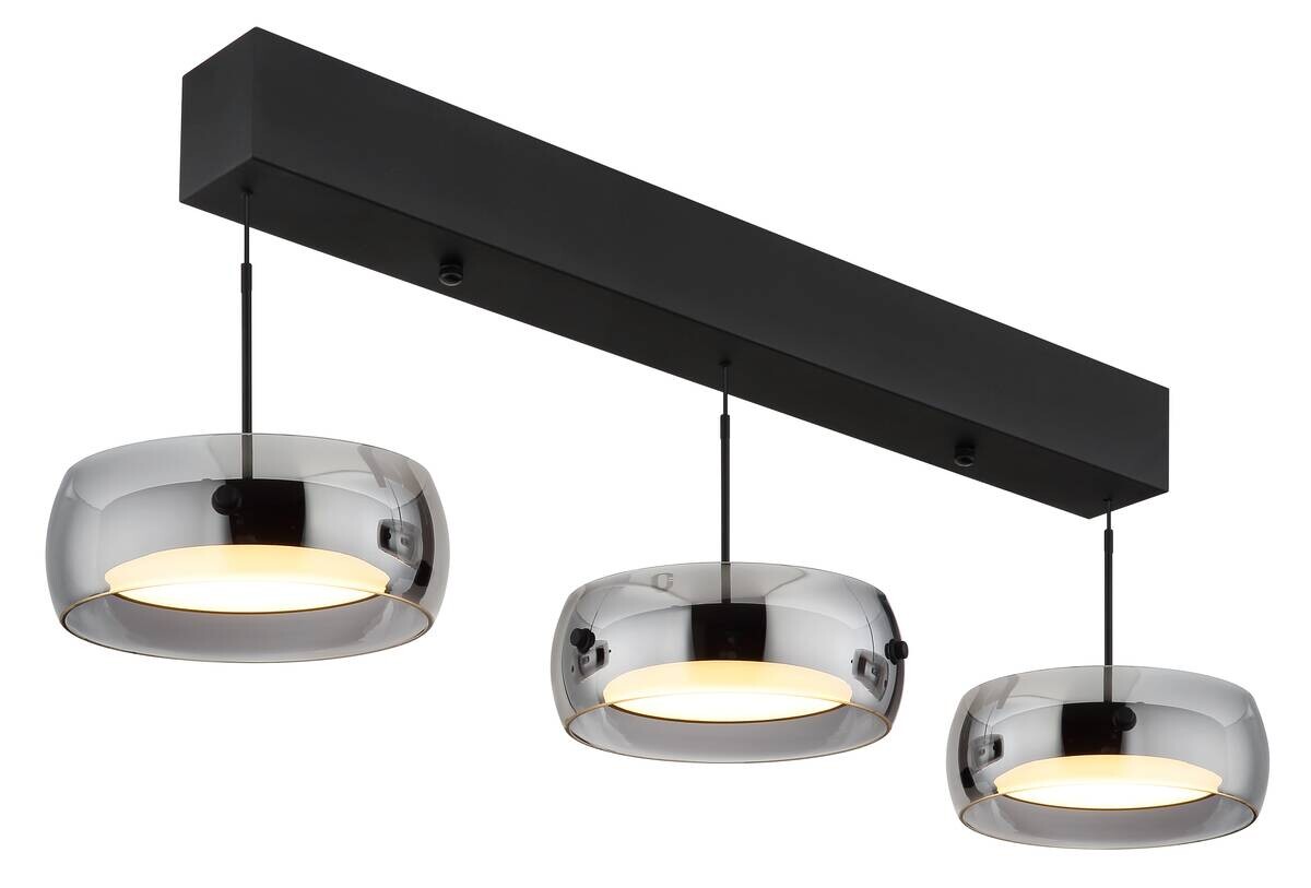 GLOBO LED-Hängeleuchte mattschwarz Rauch Opal Metall Glas Kunststoff B/H/L: ca. 20x120x85 cm 1 Brennstellen