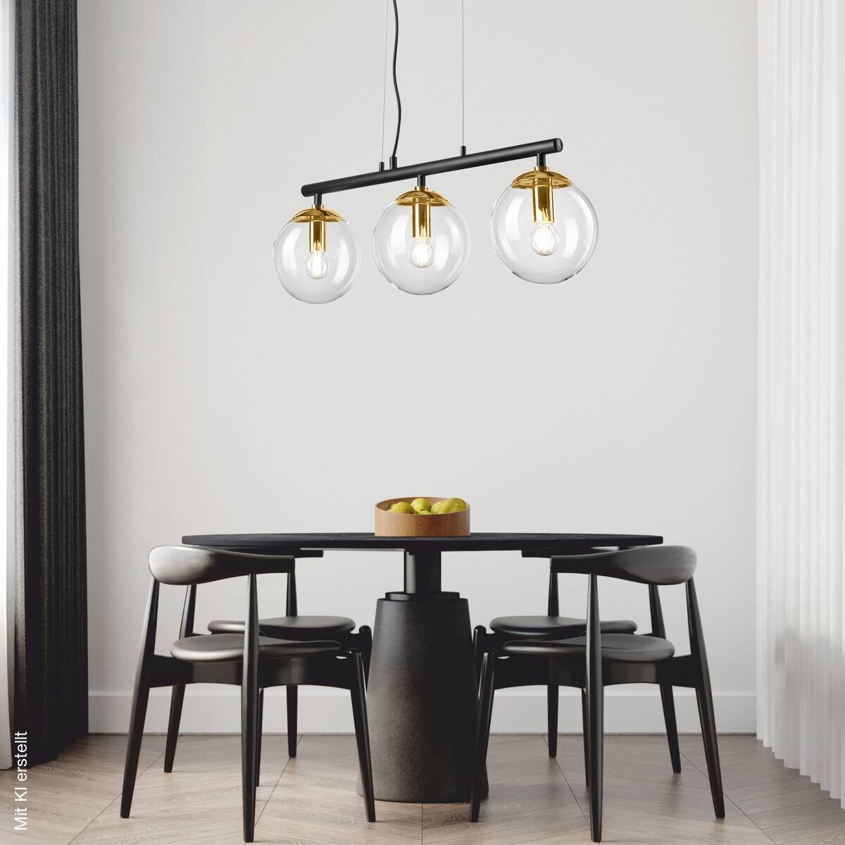 Lamkur Deckenleuchte gold Stahl Glas B/H/L: ca. 12x150x70 cm E14 3 Brennstellen