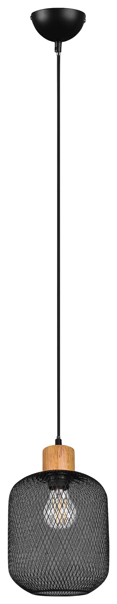 Reality Pendelleuchte Calimero mattschwarz Metall Holz L/D: ca. 150x18 cm E27 1 Brennstellen
